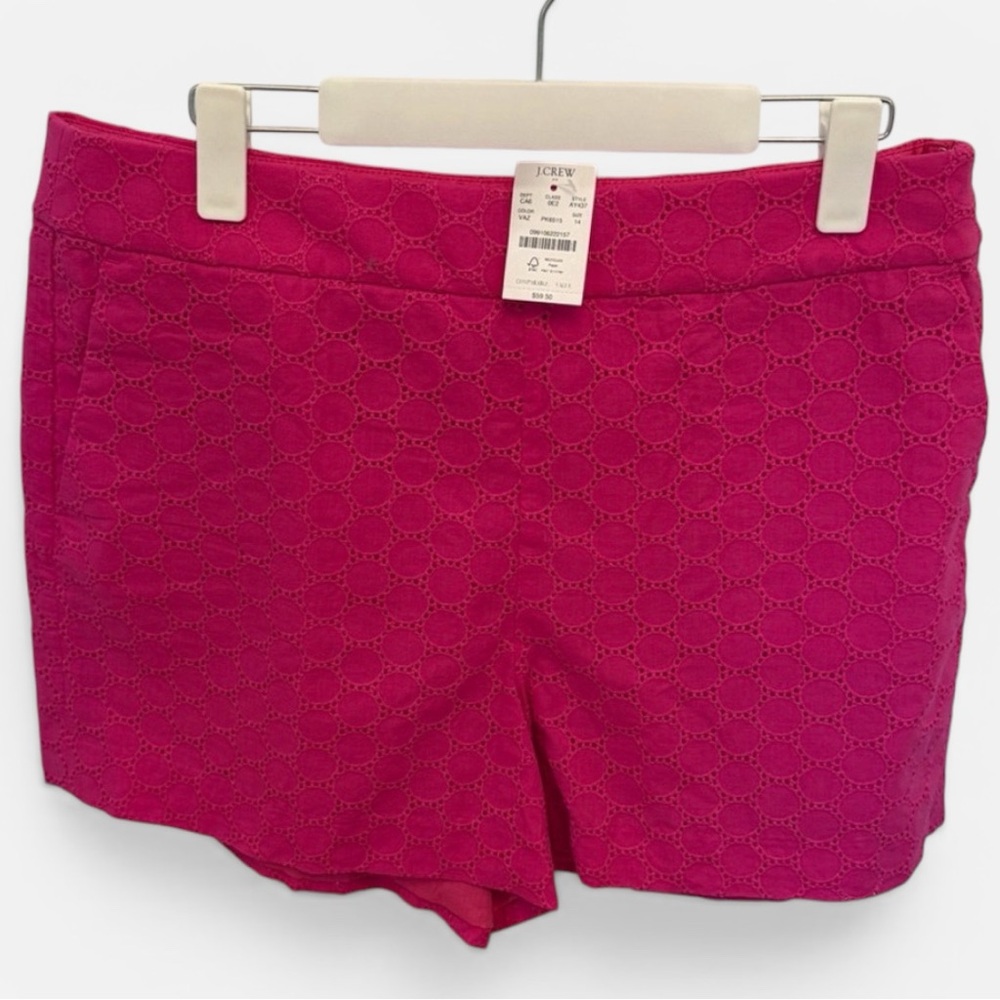 J. Crew Pink Eyelet Shorts | Side Zipper | Pockets | SZ 14 | NWT